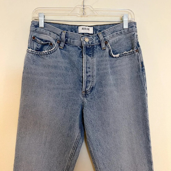 Agolde Light Wash Relaxed Boot Boho Classic High Waist Cut Raw Hem Denim Jean 27 - Picture 5 of 8
